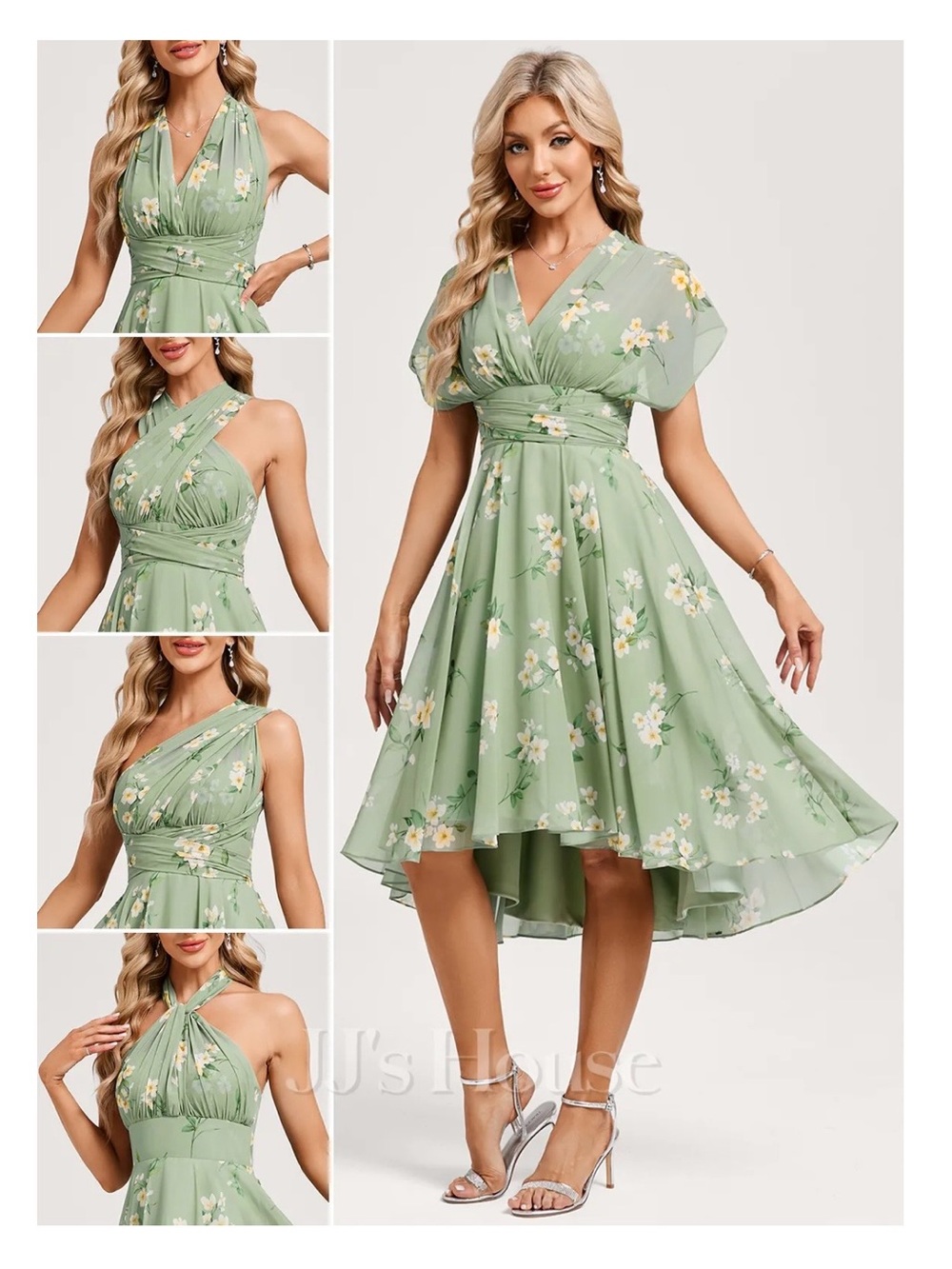 JJs House Sage Green Floral Convertible High-Low Dress